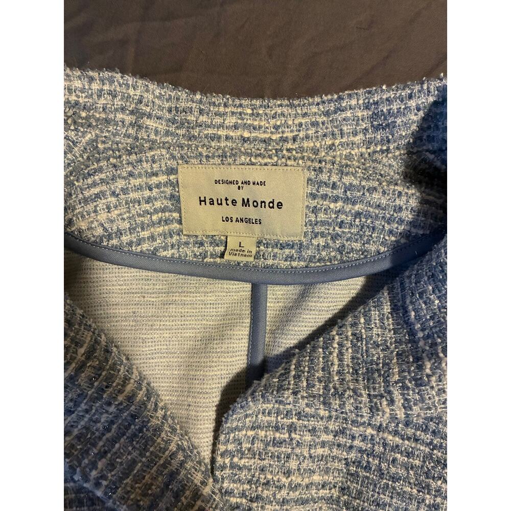 Haute Monde Jacket Womens L Cropped Boucle Tweed Button Long Sleeve Blue - Picture 3 of 3